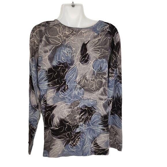 Coldwater Creek Women Cardigan Sweater Medium Button Printed Cashmere Wool Blend - Picture 2 of 8